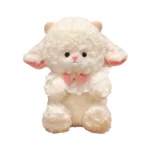 Cute White Lamb Plush Toy, Soft Stuffed Sheep with Pink Bow, Kawaii Fluffy Lamb Plush Doll for Kids Gifts & Home Decor