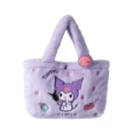 Cute Kuromi Plush Tote Bag, Soft Fluffy Sanrio Style Handbag, Kawaii Anime Plush Bag for Girls & Gifts