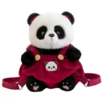 Wholesale Cute Panda in Overalls Plush Backpack, Soft Stuffed Panda Shoulder Bag for Kids Gifts & Bulk Orders