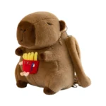 Cute Capybara Plush Backpack, Soft Fluffy Capybara Shoulder Bag with French Fries Charm, Kawaii Animal Plush Backpack for Kids & Gifts