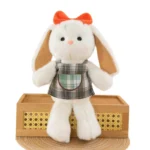 Cute White Bunny Plush Keychain 🐰 Soft Stuffed Rabbit with Plaid Dress & Orange Bow | Bulk Wholesale for Gift & Accessory Shops