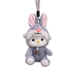 Cute Bunny Costume Plush Keychain 🐰 Soft Grey Rabbit Hooded Stuffed Doll with Heart Bell | Bulk Wholesale for Gift & Accessory Shops