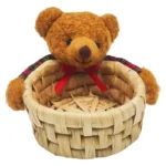 Cute Teddy Bear in Woven Basket 🧸 Soft Brown Plush Bear with Red Bow & Rattan Basket | Bulk Wholesale for Gift & Toy Shops
