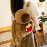 Cute Capybara Plush Backpack, Soft Fluffy Capybara Shoulder Bag with French Fries Charm, Kawaii Animal Plush Backpack for Kids & Gifts - 图片 3